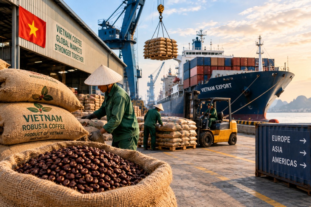 Café Robusta de Vietnam preparado para su exportación