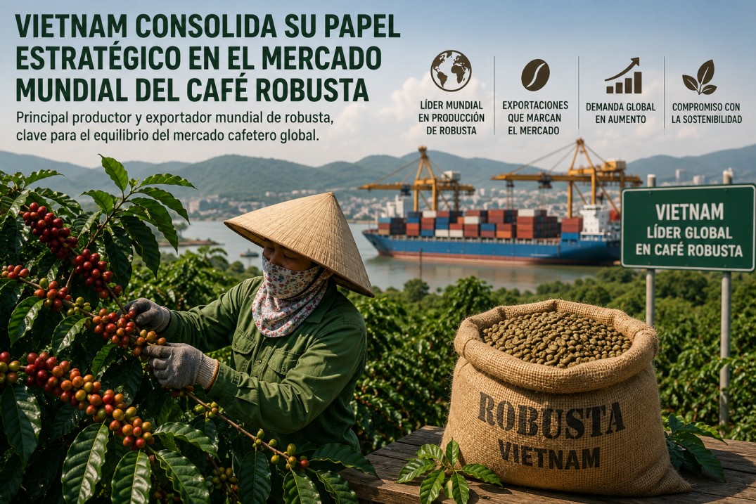 Plantación de café robusta en Vietnam
